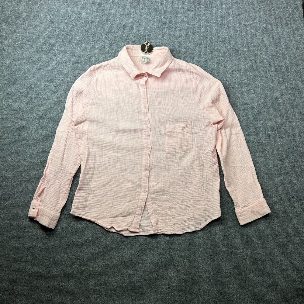 Blue Rain Button-Up Shirt Women's Light Pink Gauzy Long Sleeve Top - Large